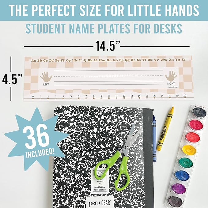 Desk Name Tags for Classroom – 36 Student Name Plates for Classroom Kindergarten, Preschool, 1st, 2nd & 3rd Grade, 14.5 x 4in Teacher Nameplates for Student Desks, Neutral Nametags