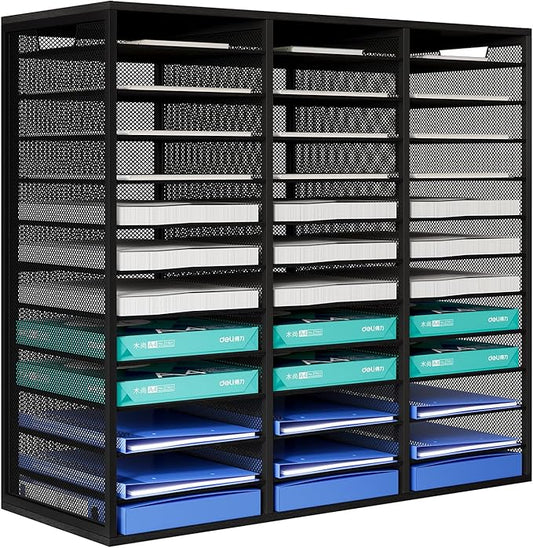 PAG-Mass Mail Sorter Adjustable Countertop Mail Holder, Heavy Duty Literature Organizer, Student Mailbox for Classroom, Desktop Bill Paper Organizer for Office Home School, 36 Compartments, Black
