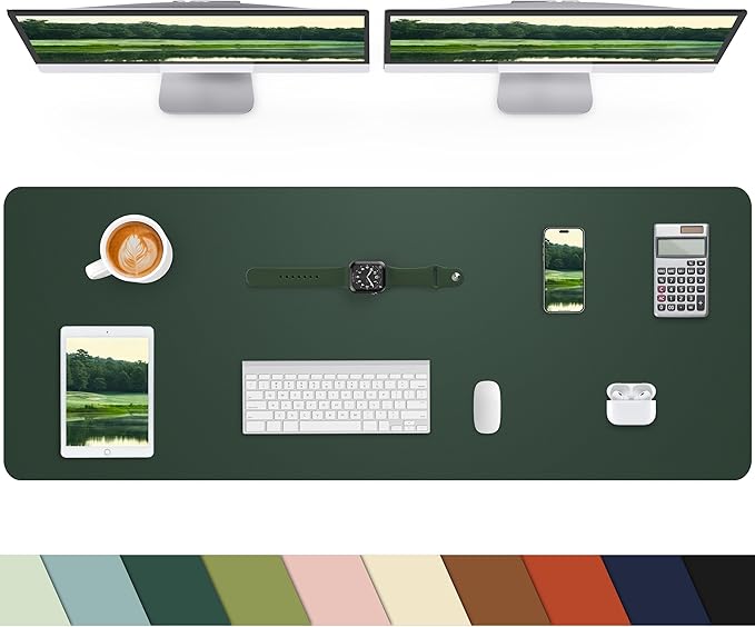 Extra Large Desk mat, Leather Desk Pad Protector,Office Desk Mat,Mouse Pad, Non-Slip Desk Blotter, Laptop Desk Pad, Waterproof Desk Writing Pad for Office&Home (Dark Green, 55" x 17")