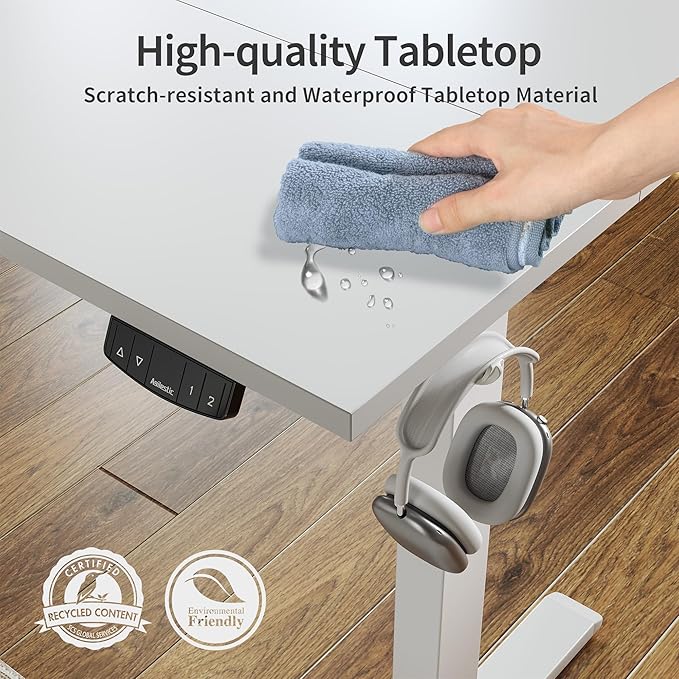Agilestic Electric Standing Desk, Large 63 x 24 Inches Height Adjustable Desk, Sit Stand up for Work Office Home, Ergonomic Rising Computer Table with Memory Preset, White