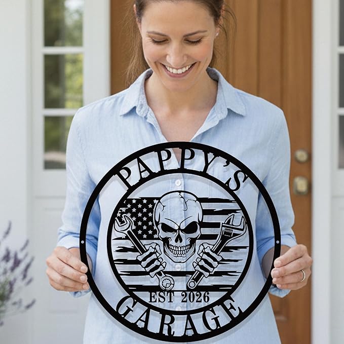 Personalized Garage Metal Sign - Custom Workshop Wall Decor for Dad, Grandpa - Vintage Man Cave Name Plate - Outdoor Metal Wall Art - Unique Birthday & Father's Day Gifts for Him, Papa