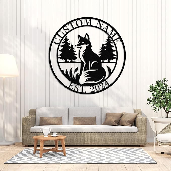Metal Signs Customized, Personalized Fox Metal Signs, Funny Fox Wall Art Decor, Custom Metal Name Sign, Metal Fox Decorations, Farmhouse Outdoor Decor, Personalized Housewarming Gifts