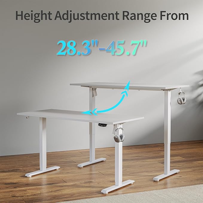 Agilestic Electric Standing Desk, 55 x 24 Inches Height Adjustable Desk, Sit Stand up for Work Office Home, Ergonomic Rising Computer Table with Memory Preset, White