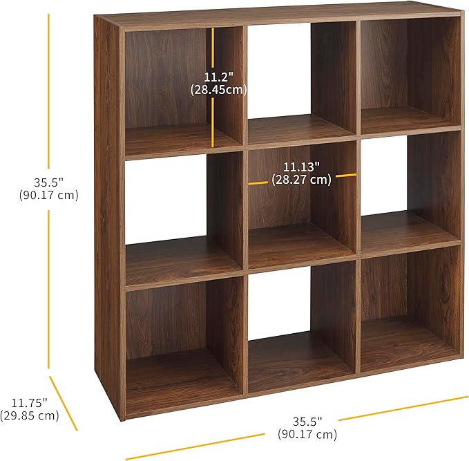 Whitmor 9 Cube Storage Organizer, Open Storage Display Bookshelf, Storage Cabinet for Living Room, Bedroom, Home, Office, Walnut