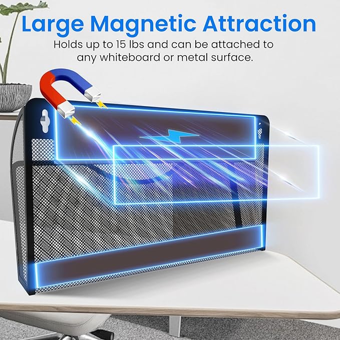 KZWKRG Magnetic File Holder, Magnetic File Folder Holder, No Drilling Installation, Magnetic Mail Holder File Organizer for Whiteboard,Office,Refrigerator,File Cabinets,Classroom