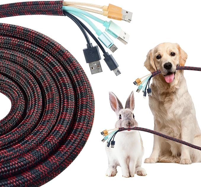 QCSIW Split Cable Sleeve, 25ft x 1 inch Black Red Braided Wire Loom for Home Cable Management, Pet Chew Protection and DIY Cord Organizer for Desk and Home Theater