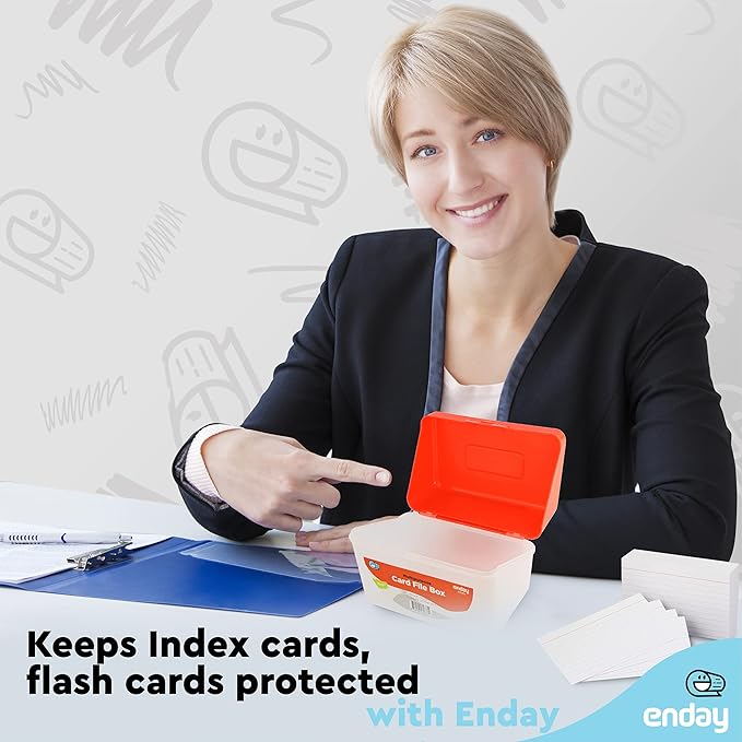 Enday Index Card Holder Red, 3x5 Note Flash Card Organizer Case, Index Card File w/flip top, Notecard Recipe, Holder, Holds 250 Cards, Also Available in Purple, Green, Blue, Grey, Pink (36 PC)