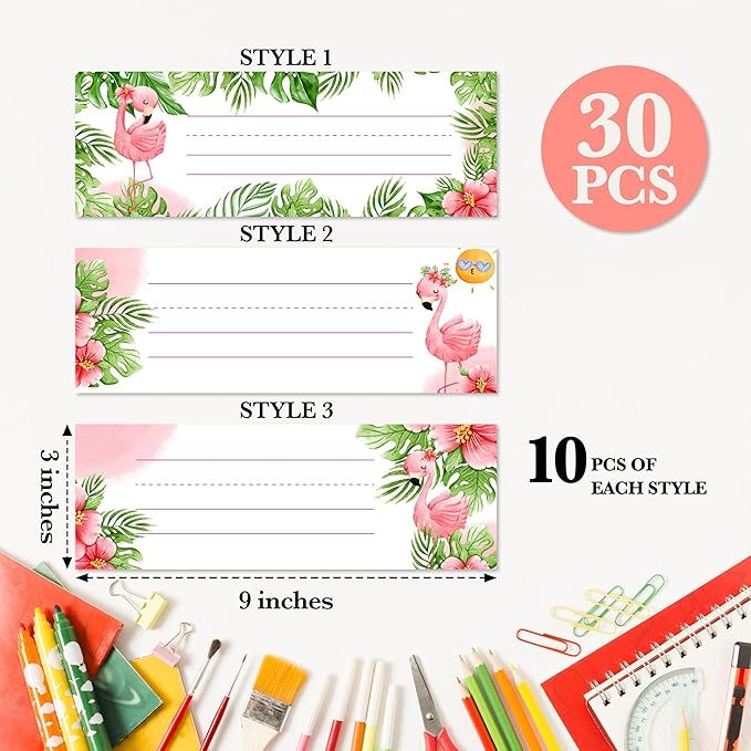 Name Tags for Classroom Desks, Flamingo Theme Students Name Plates, Tropical Name Labels for School Classroom Students Desks Teaching Supplies, Back to School Classroom Decor, 30 Pack (12)