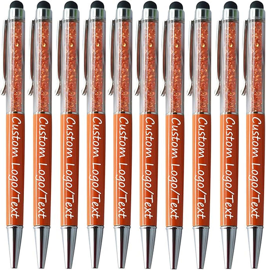 Yucold Customized Pens with Name/Logo - Touch Screen Stylus Ballpoint Pen, Perfect for Weddings, Business & Personalized Gifts (Orange,30)