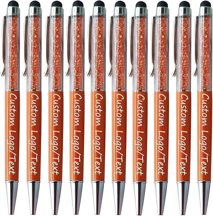 Yucold Customized Pens with Name/Logo - Touch Screen Stylus Ballpoint Pen, Perfect for Weddings, Business & Personalized Gifts (Orange,10)