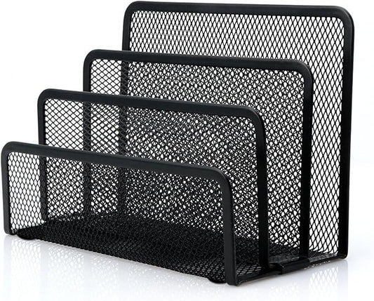 Anumit Desk Mail Organizer, File Holder Letter Sorter with 3 Vertical Upright Metal Mesh Compartments Document, Filing, Folders, Mail, Paper Organizer for Home or Office Desktop (1PCS)