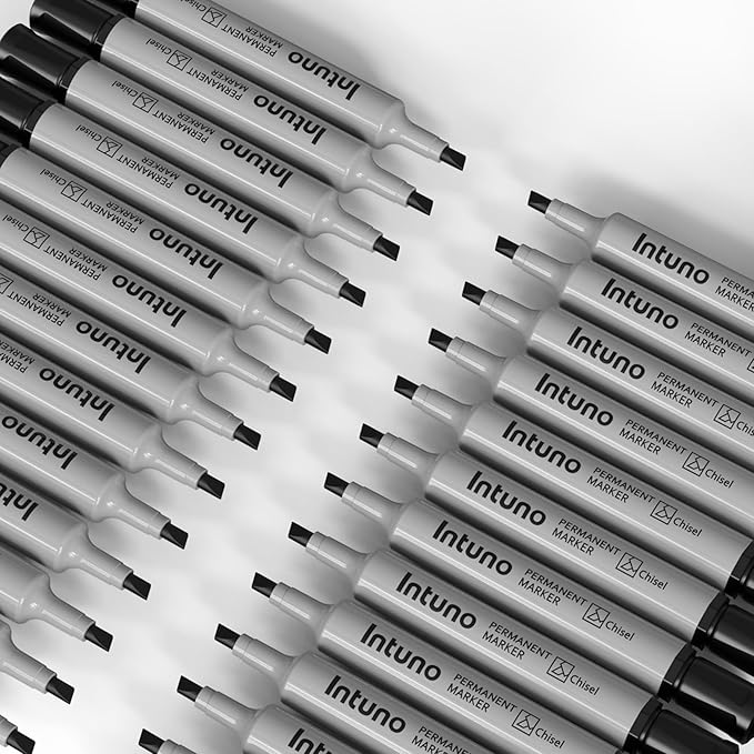 INTUNO Permanent Markers, 96 Count Black, Chisel tip, Oil-Based Permanent Markers, Waterproof and Fade-Resistant, for Paper, Wood, Metal, Glass and More
