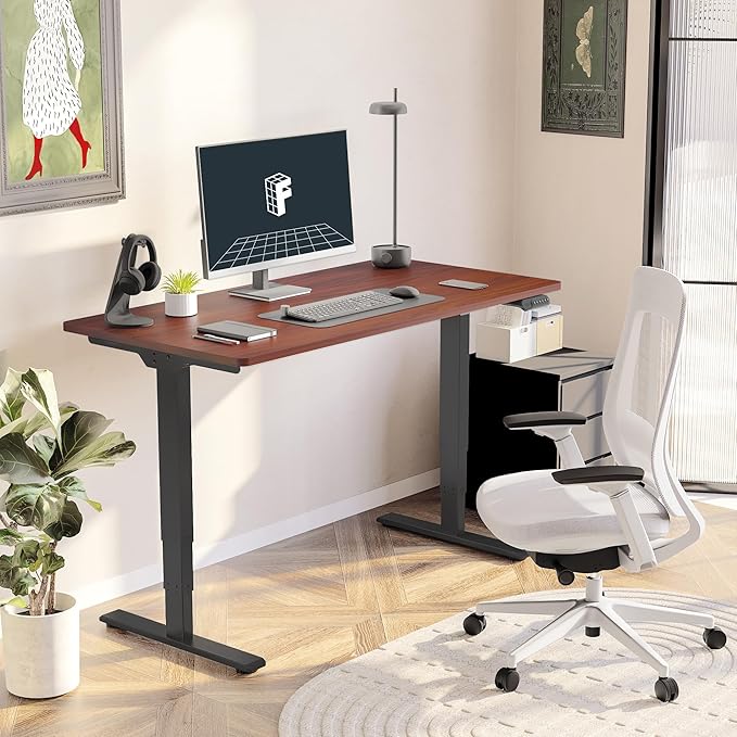 FLEXISPOT E6 3-Stage Dual Motor Electric Standing Desk 55 x 28 Sit Stand Up Desk, Holds 220 lbs, Adjustable Height w/Memory Presets, One-Piece Mahogany Desktop & Black Frame, Ships in 2 Boxes