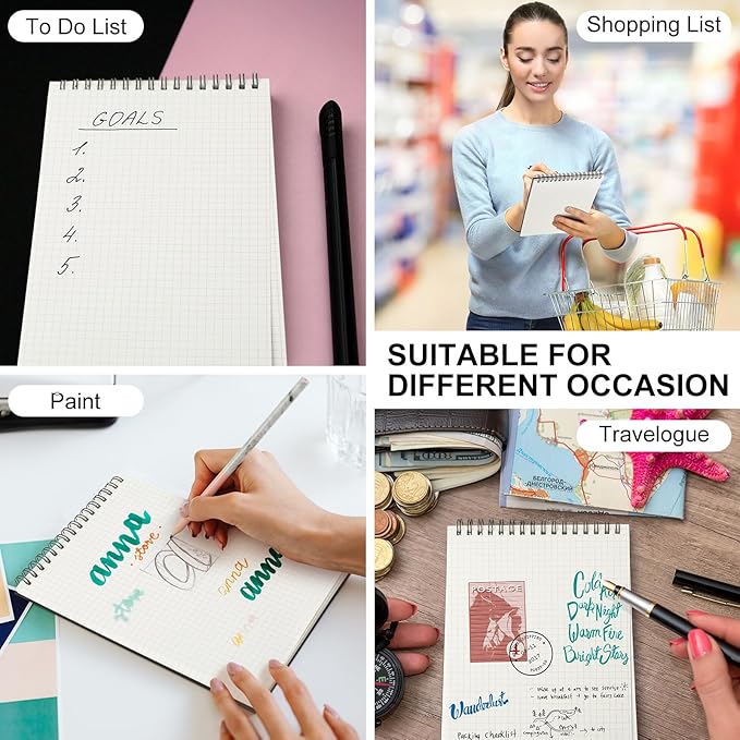 Engrowtic 3 Pack Graph Paper Spiral Notepad A5 Top Wirebound Notepad Grid Notebook Steno Pads Memo Notebook Grid Paper 140 Pages for Writing Sketching Drawing Office Supplies (Multicolor)