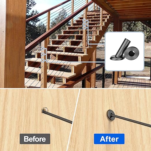 BLIKA 40 Pack 25 30 35 Degree 1/8" Black Cable Railing Angle Beveled Protector Sleeves, T316 Stainless Steel, Angle Protector Sleeves Deck Stair Cable Railing Hardware Kit for Wood Posts