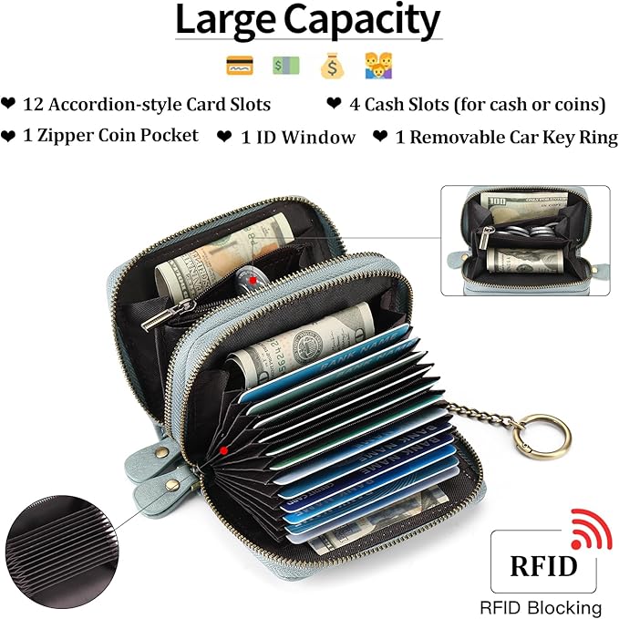GOIACII Small Genuine Leather Wallet for Women, RFID Blocking Credit Card Holder Wallet