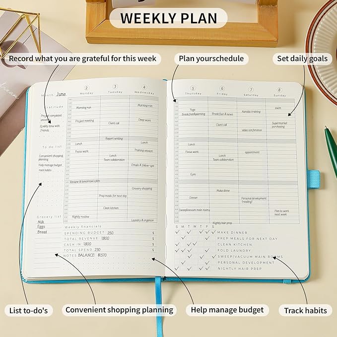 Crein Lynh 2025-2027 Premium Planner, Weekly & Monthly Calendar Planner with Budget & Goal Setting, January 2025 – December 2027, Tabs, Inner Pocket, Daily Journal Organizer for Women, A5, Blue