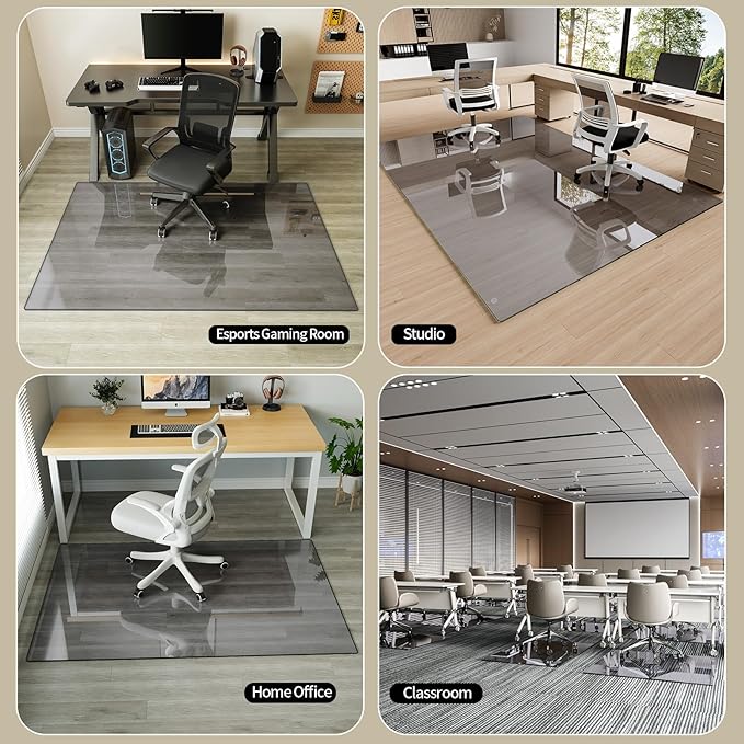 Koonmi Tempered Glass Chair Mat for Hardwood Floors & Carpets, 40" x 60“ Grey Heavy Duty Office Floor Protector, Scratch & Dust Concealing, Noise-Free for Home Office Desk