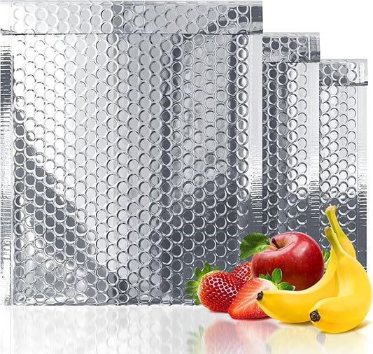 Amiff Silver Thermal Bubble Mailer, 18 x 22 Inches. 10 Pack Metallic Bubble Mailers. Self-Seal Insulated Mailers for Cold Shipping. Padded Envelopes Waterproof. Thermal Bag for Food, Cosmetics