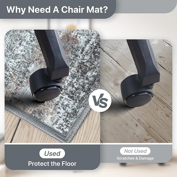 Office Chair Mat for Hardwood Tile Floor, Abstract 48"X 60" Desk Mats for Office Chair on Rolling Chairs Carpet, Desk Anti-Slip 1/5" Thick Rug for Computer Chair, Thin Low-Pile Floor Mat, Dark Gray