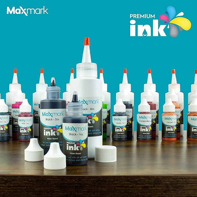 MaxMark Premium Refill Ink with Control Tip Bottle for Self-Inking Stamps, Blue Color - 2 oz.