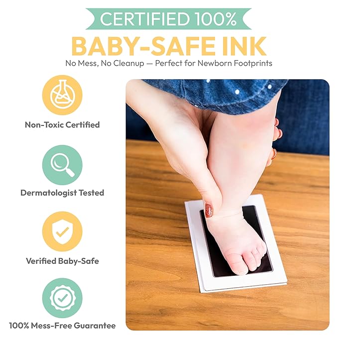Extra Large Clean Touch Ink Pad for Baby Handprints and Footprints – Inkless Infant Hand & Foot Stamp – Safe for Babies, Doesn’t Touch Skin – Perfect Family Memory or Gift by Tiny Gifts, Black