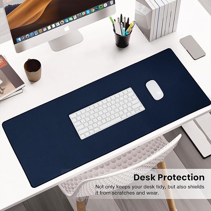 ALOANES Waterproof Mouse Pad with Durable Stitched Edge, XXXL gaming Keyboard Pad, Non-Slip Rubber Base Mouse Mat, Extended Desk pad for Gamer, Office & Home, Dark Blue Mousepad 35.4''x 15.7''x 0.12''