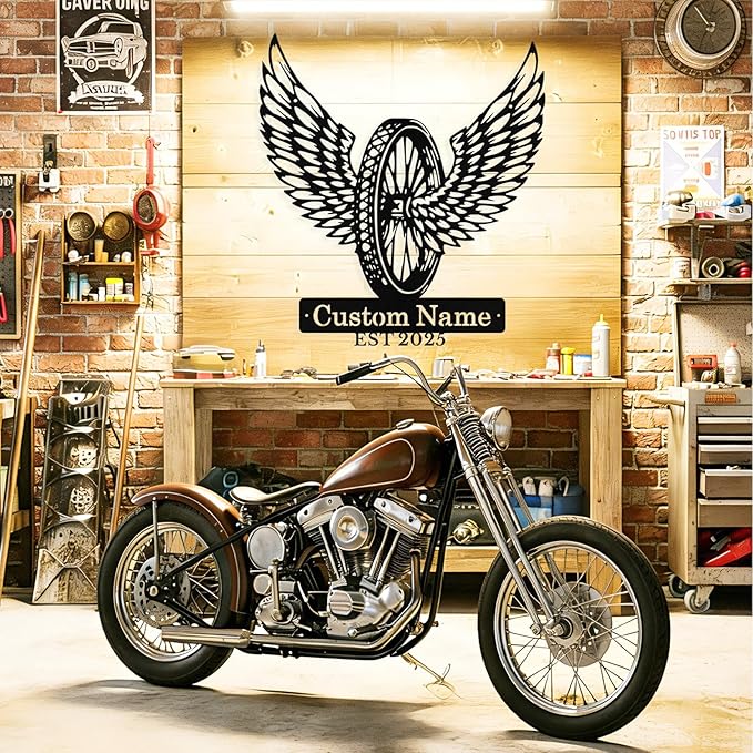 Custom Motorcycle Wheel Metal Signs Personalized Biker Name Sign Custom Garage Decor Motorbikes Wall Art Decor Motorcycle Sign Men Room Decorate Gifts for Men Husband Rider