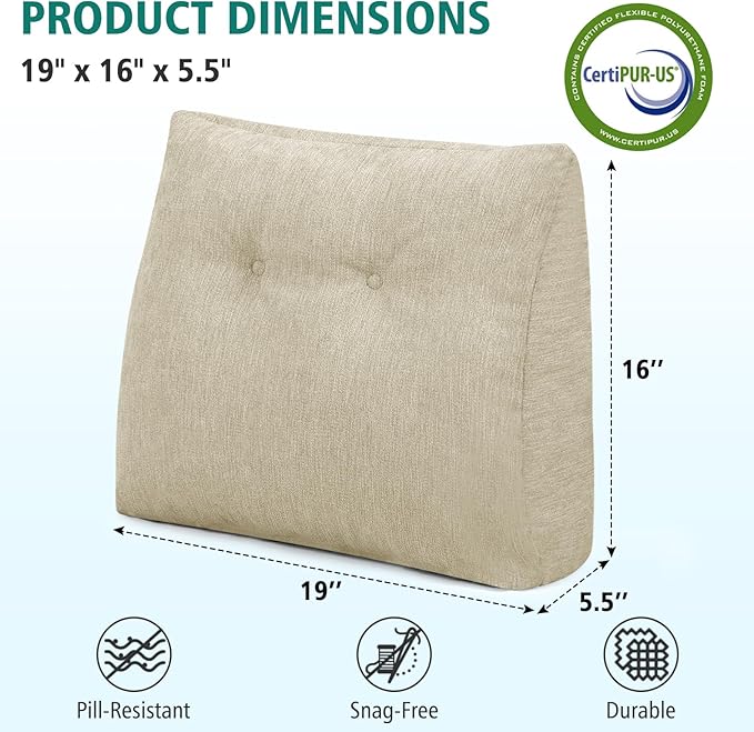 TANYOO Back Support Pillow for Recliner Soft Dual Layer Lumbar Support Pillow with Shredded Memory Foam Ergonomic Orthopedic Couch Lumbar Cushions for Elderly Lower Back Pain Relief Khaki