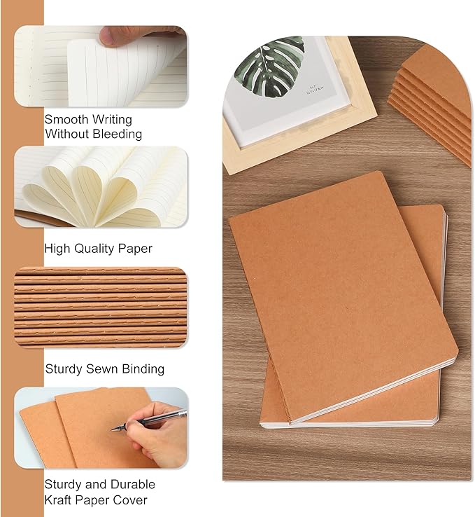 miikoul 24 Pack A5 Kraft Paper Notebook Lined Journal Bulk, 8.3 X 5.5 Inch, 60 Pages/30 Sheets, 80gsm, Travel Notebook Notepad for Adult, Students, Gift, Office, Back to School Supplies