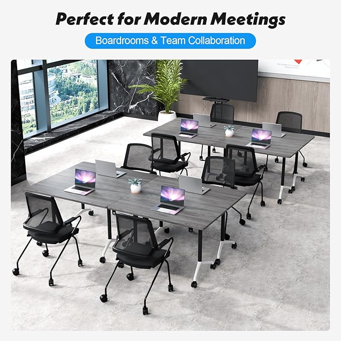Goakwwuz Conference Room Table, Folding Conference Tables,Thicken Grey Tabletop,Flip Top Wooden Seminar Meeting Room Table for Conference Room Offices (8, Grey, 47.2“)