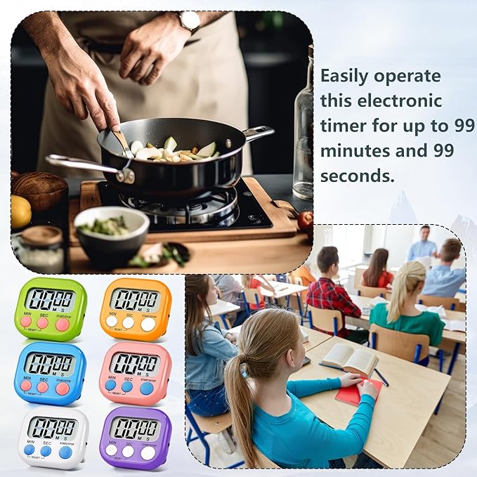 4 Pack Digital Kitchen Timer Magnetic Digital Timer with Big Display Loud Ring Cooking Timers for Cooking, Game, Gym, Break Time, Classroom(4, Pink, Blue, Purple, White)