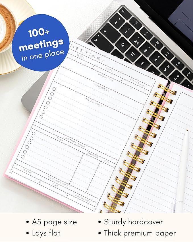 Lamare Meeting Notebook for Work Organization – Perfect Work Notebook for Note Taking, Meeting Planner and Office Supplies for Men & Women
