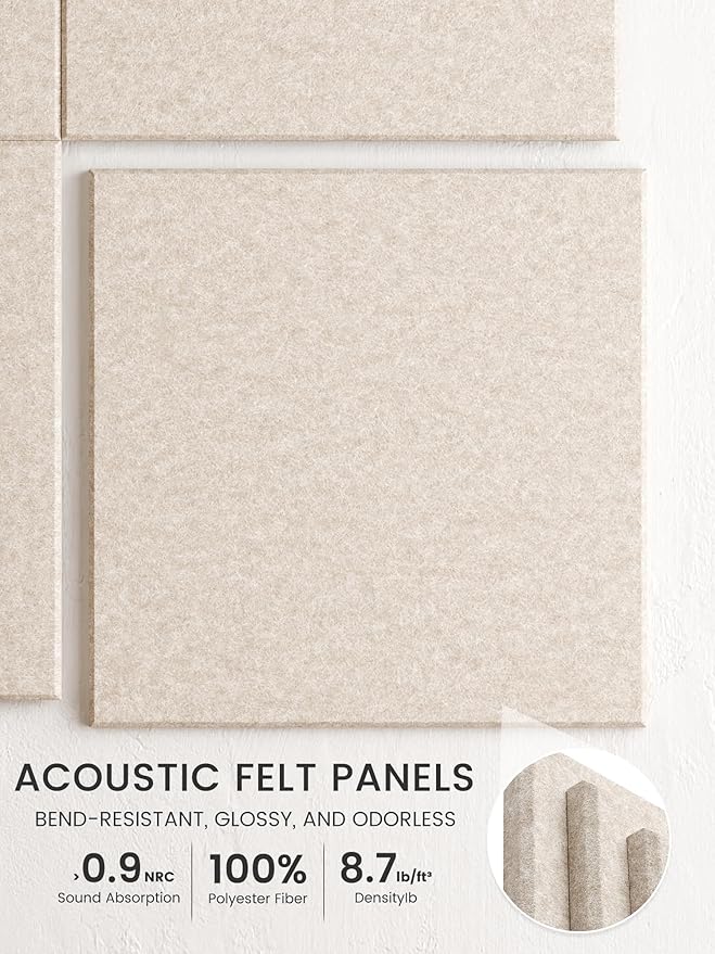 Bumusty Large Cork Board 36" x 24" Alternative - 6 Pack Felt Wall Tiles with 40 Safe Removable Adhesive Tabs, 30 Pushpins, Cork Boards for Walls Pin Board Bulletin Board Office Decor (Oatmeal)