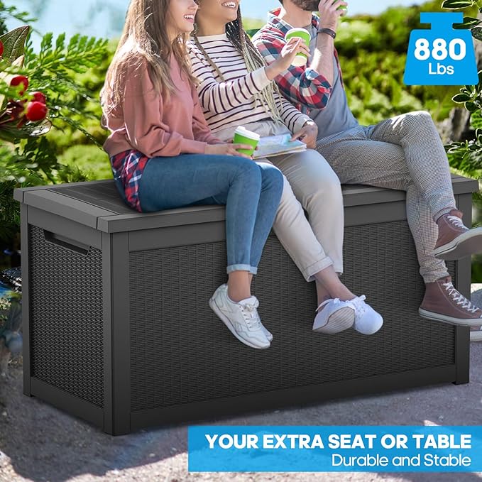 Decksplore 320 Gallon Outdoor Storage Box Waterproof Lockable Resin Deck Box Large, Patio Storage Bin for Pool Accessories Cushion Furniture, Garden Tools, UV-Resistant Outside Delivery Black