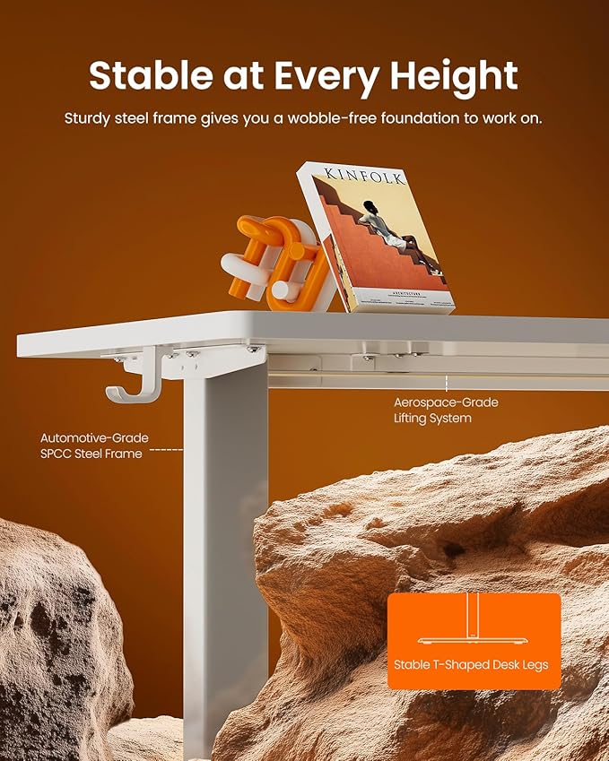 Ergear Height Adjustable Electric Standing Desk, 40 x 24 Inches Sit Stand up Desk, Memory Computer Home Office Desk (White)
