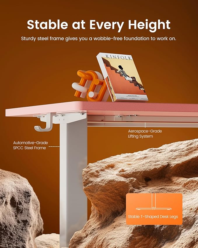ErGear Height Adjustable Electric Standing Desk, 55 x 27.5 Inches Sit Stand up Desk, Memory Computer Home Office Desk with Two-Piece Desktop (Pink)