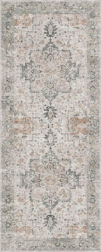 GENIMO Runner Rug 2x4, Non Slip Hallway Runner Rugs, Low Pile Lightweight Machine Washable Vintage Rug for Hallway, Entryway, Bedroom, Kitchen and Corridor,Taupe
