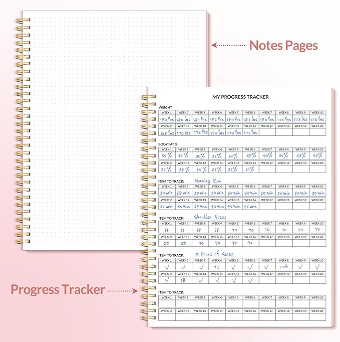 Fitness Journal Workout Planner for Women & Men, A4 (8.5" x 11") Workout Journal Log Book Planner Gift for Track Gym Essentials, Home Workouts, Track Progress, Achieve Wellness Goals, Pink