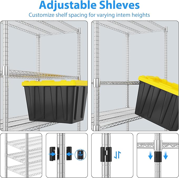 Homdox 5 Tier Storage Racks and Shelving, 24"x60"x82" Heavy Duty Metal Shelves for Storage, 3000LBS Commercial Adjustable Wire Shelving Unit on Wheels for Garage, Pantry, Kitchen, Warehouses, Chrome