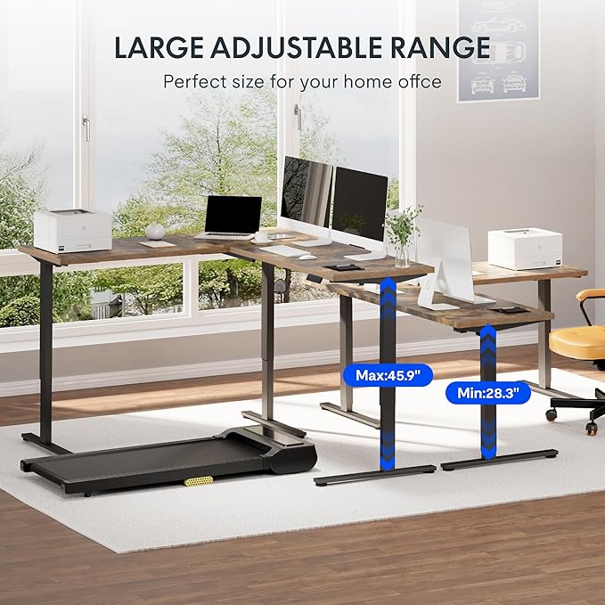 FLEXISPOT L Shaped Standing Desk, 63 x 55 Inch Electric Height Adjustable Corner Desk, Sit Stand Computer Workstation, Preset Controller, Home Office, Black Frame with Rustic Brown Top, Black Drawer