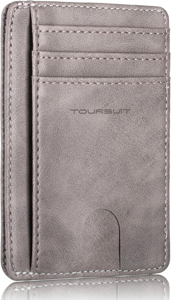 TOURSUIT Travel Minimalist Slim Front Pocket Wallet for Men Women, RFID Blocking Credit Card Holder Case (Grey)