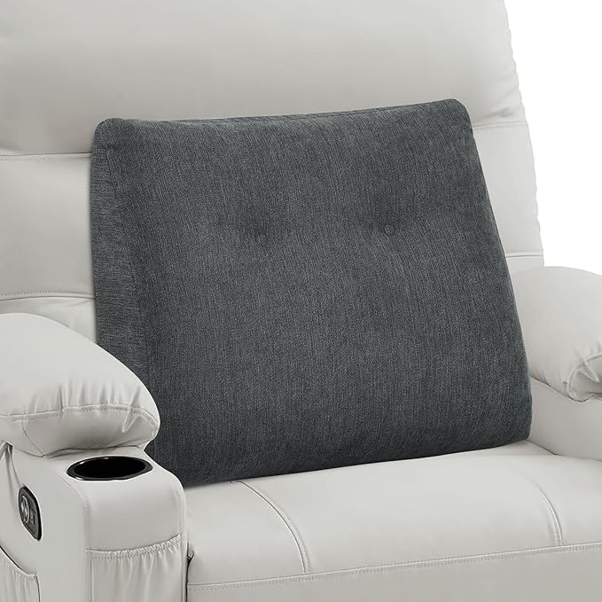 TANYOO Back Support Pillow for Recliner Soft Dual Layer Lumbar Support Pillow with Memory Foam Shreds Ergonomic Orthopedic Couch Back Cushions for Elderly Lower Back Pain Relief Dark Grey