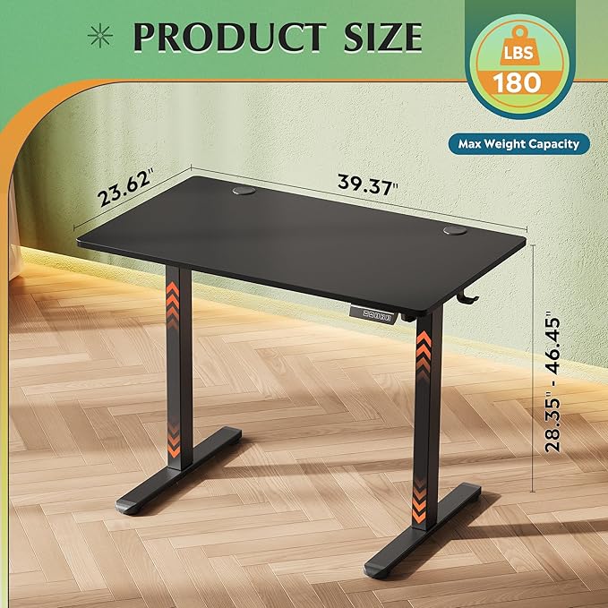 DEVAISE 48 x 24 Inches Standing Desk, Whole-Piece Desktop Electric Standing Desk with Adjustable Height,Cable Holes, 3-Preset Memory Sit Stand up Desk, One-Piece Computer Desk for Home, Office (Black)