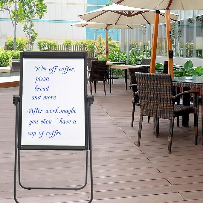 DexBoard U-Stand Whiteboard Easel-36x24 inches Double Sided Magnetic Dry Erase Board Easel, Height Adjustable & 360 Degree Rotating White Board, Black