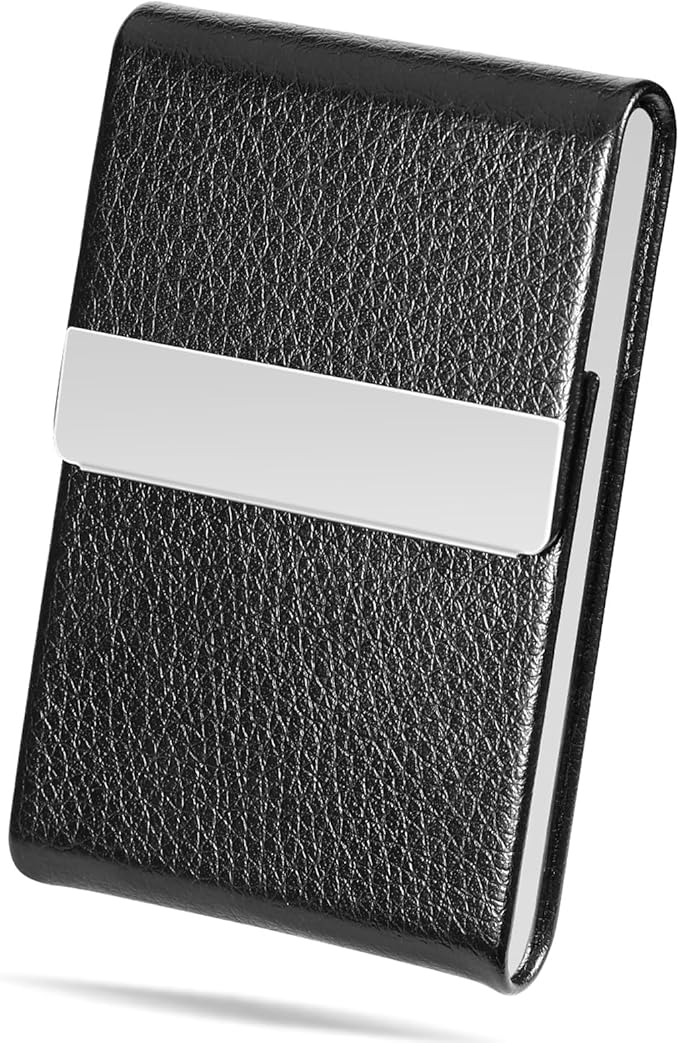 DMFLY Business Card Holder with Ultra Slim Design, Business Card Case with Premium PU Leather, Suit Pocket Metal Card Holder for Women/Men, Magnetic Closure Quick Access Cards, Small and Easy to Carry