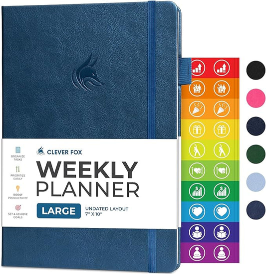Clever Fox Planner Large – Undated Weekly & Monthly Planner for Productivity, Time Management & Goals – Organizer Journal – 7x10” (Dark Blue)