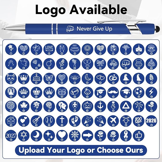 WYPAS Bulk Custom Pens - Personalized with Name, Engraved Text/Logo - Stylus Tip, Black Ink - Options for Corporate Gatherings, Events & Promotions (Lake blue)