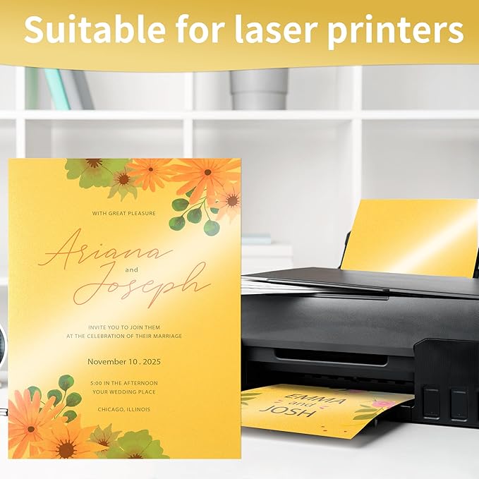 25 Sheets Gold Shimmer Cardstock 8.5 x 11Inch Metallic Card Stock 250GSM/92LB Heavyweight Craft Printer Paper for Wedding Invitations, Greeting Cards, Printing UAP18GD025
