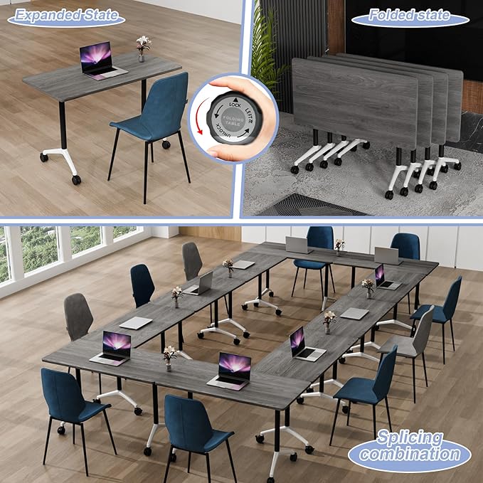 Conference Table Flip Top Mobile Conference Room Tables,Folding Conference Table with Wheels,Large Meeting Training Seminar Table Saving Space for Office Classroom(6C,61'')